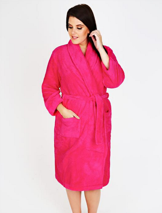 Bright Pink Super Soft Fleece Dressing Gown With Pockets 